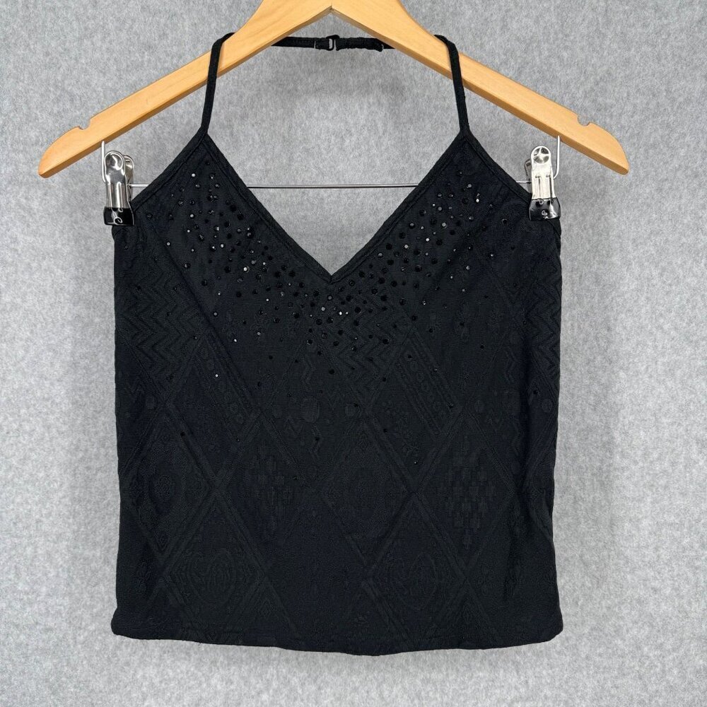 Express Womens Y2K 90s Halter Top Size M Black Whimsigoth Dark Fairy Witchy